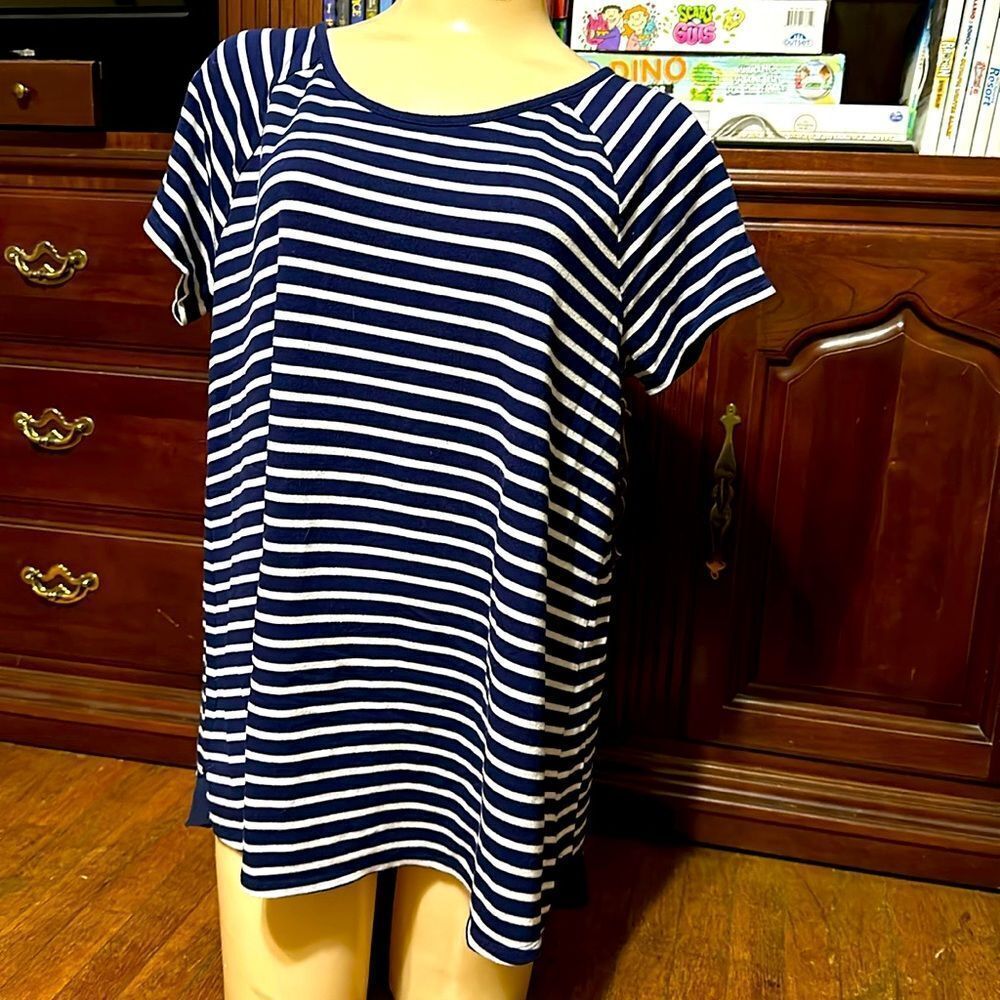 Premise Split Back Women’s Tunic Style Top, Navy/White, Large